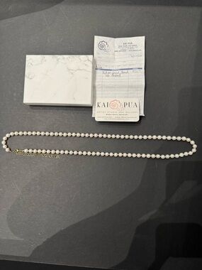 Pearl Necklace, White Pearl Strand Necklace with Gold Chain